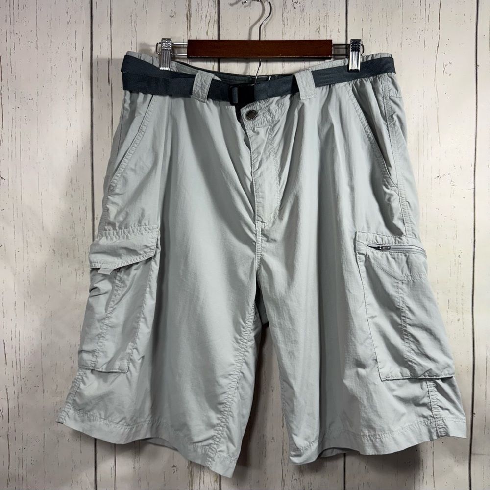 Columbia Mens Gray Cargo Shorts Relaxed Fit Belted Pockets Outdoor Hiking Summer
